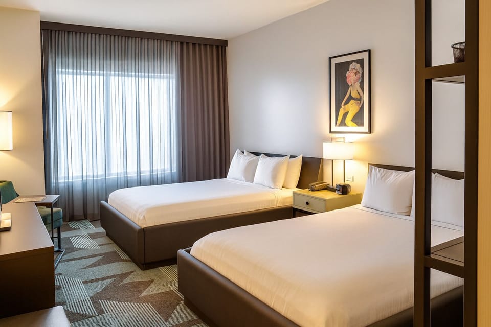 Unwind with roomy beds and soft, filtered daylight.