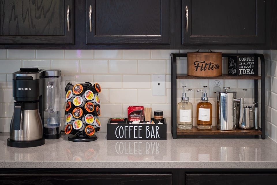 Rise and shine to your perfect cup—our coffee bar is fully equipped with K-cup, drip, and French press options waiting to kickstart your mornings!