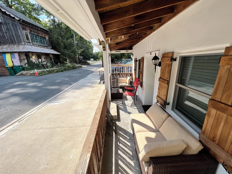 Patio in front of house