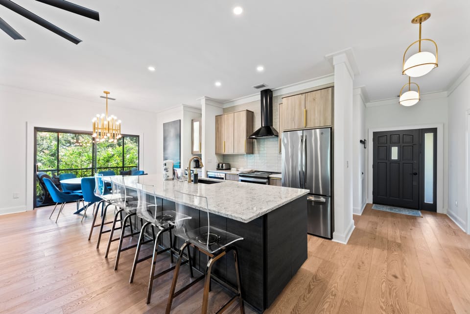The kitchen is fully stocked for the most discerning cook. Custom cabinets, Quartz counters and stainless steel appliances