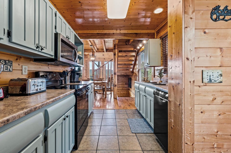 Newly painted galley style kitchen