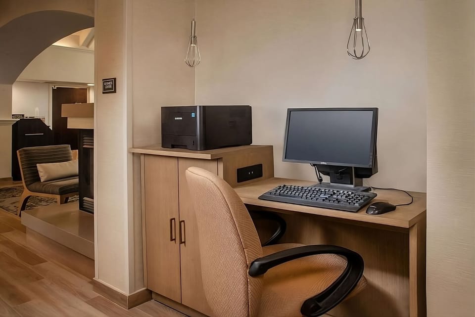 Catch up on emails at the convenient on-site workspace.