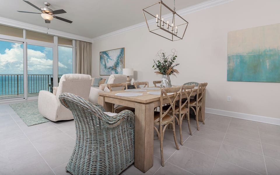 Dine with a family meal or enjoy a fun game night with a beach view from the balcony