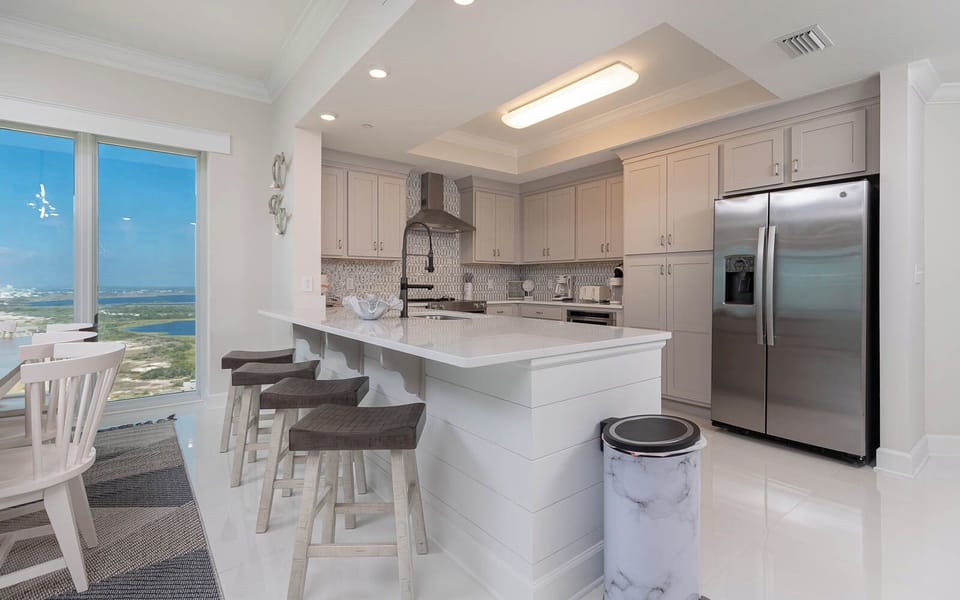 Perch on the bar stools, sip morning coffee at the counter, and watch the gulf coast through the windows