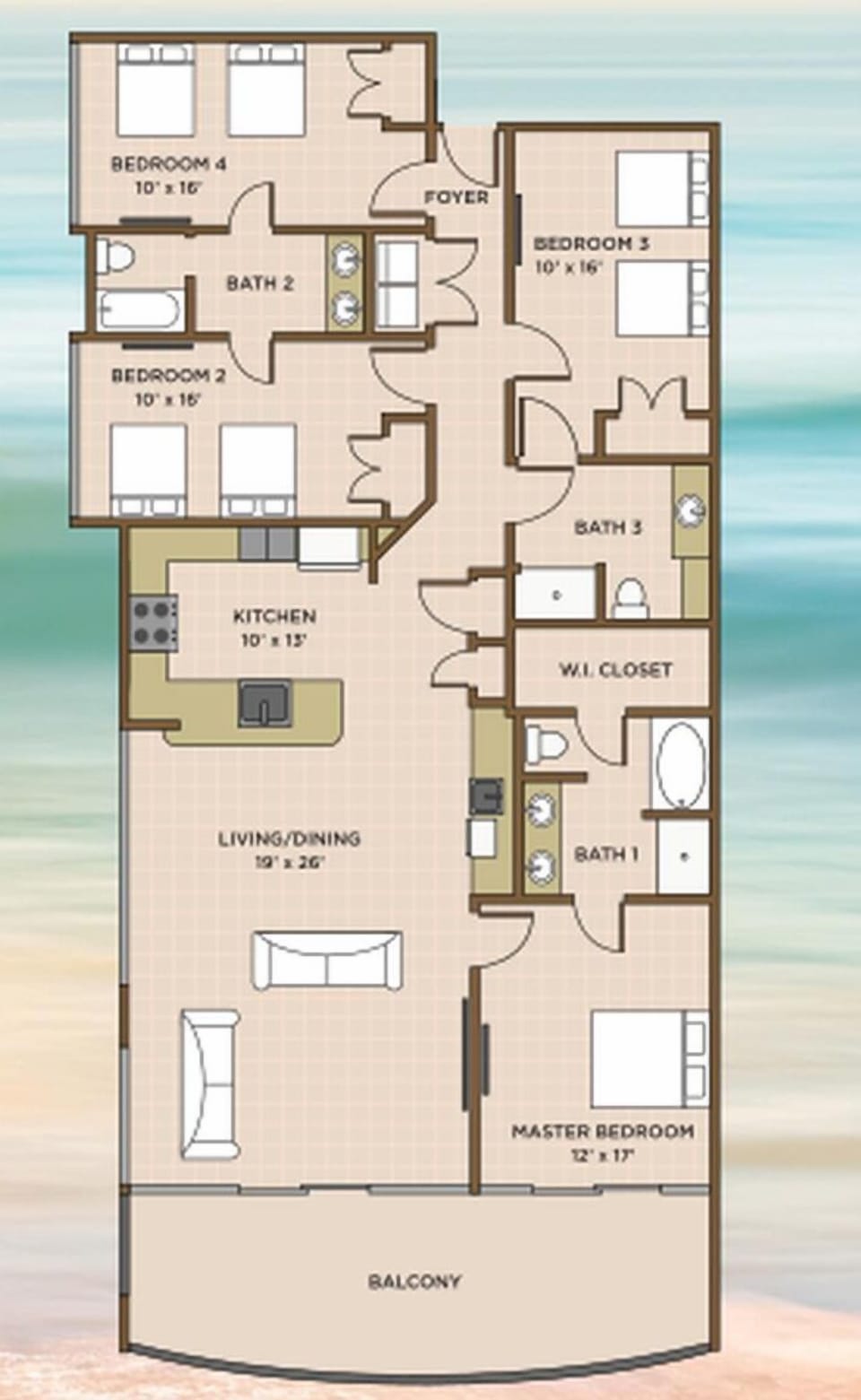 Explore this spacious 4 bedroom 3 bath rental with stunning views and beachfront balcony access from the master suite