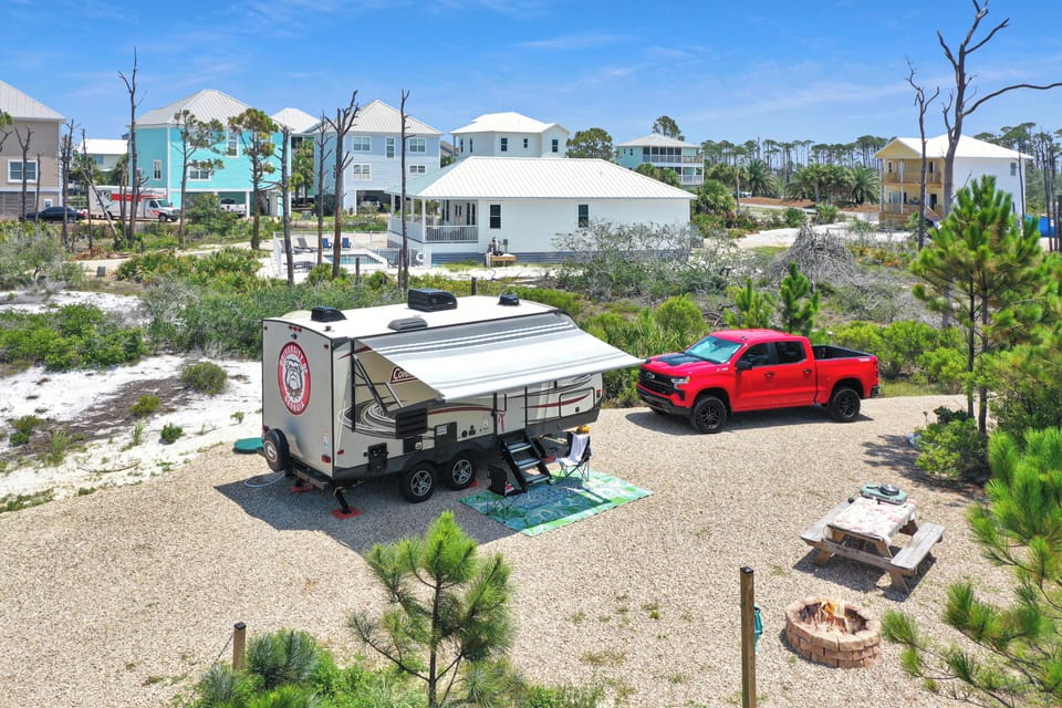 Salty Turtle RV Lot with Picnic Table and Fire Pit