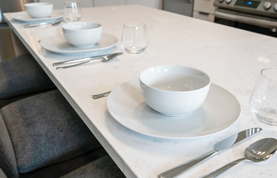 Plates and cutlery provided.