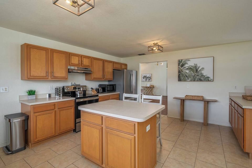 Kitchen connects to family room.