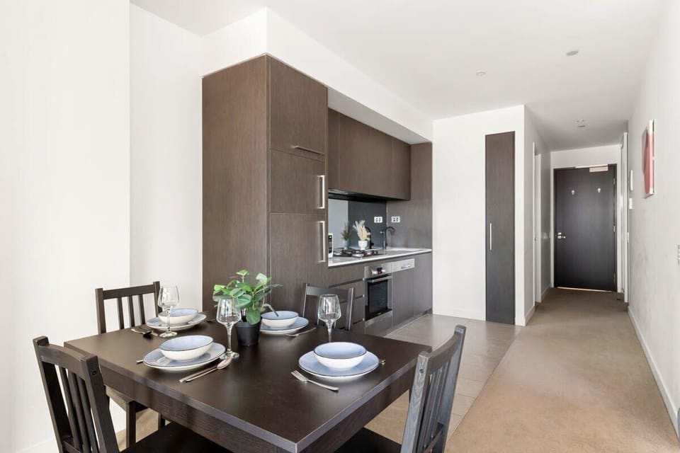 An equipped kitchen & dining area.