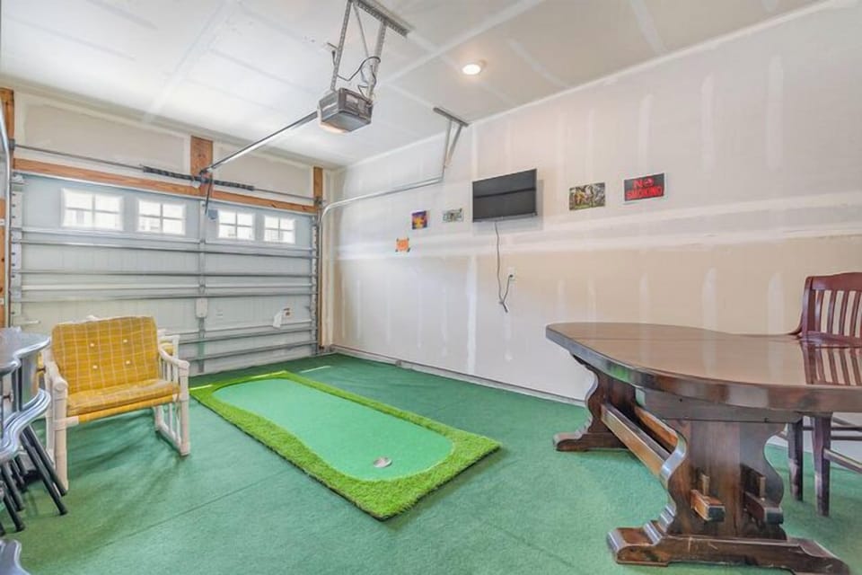 Putting Green in Garage with TV