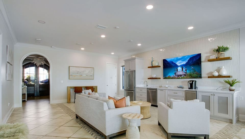 First Floor Living Room - Kitchen - Pool Table - Dining Area - Patio Access