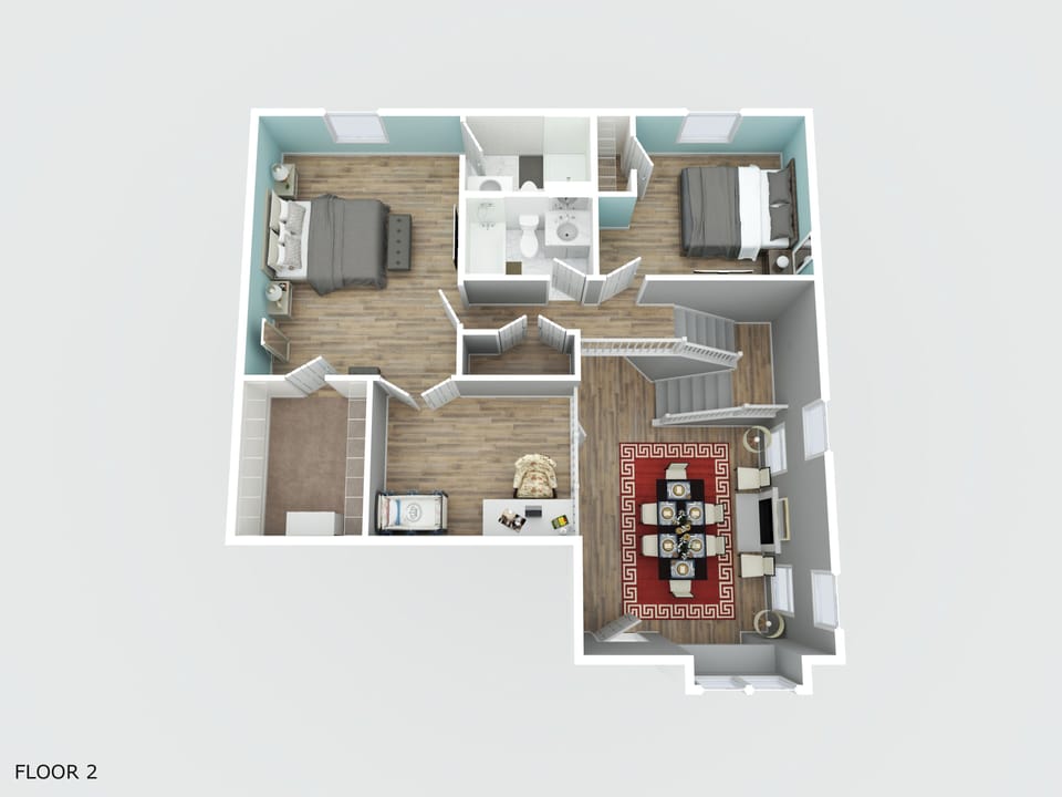3D layout of the second floor