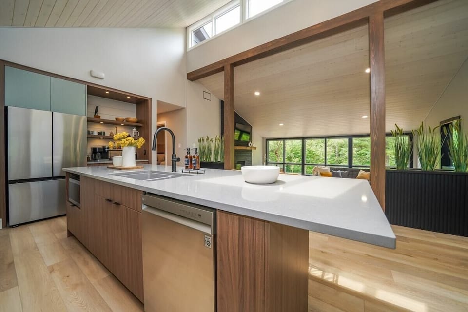 Kitchen comes equipped with microwave, dishwasher, fridge/freezer and induction oven.