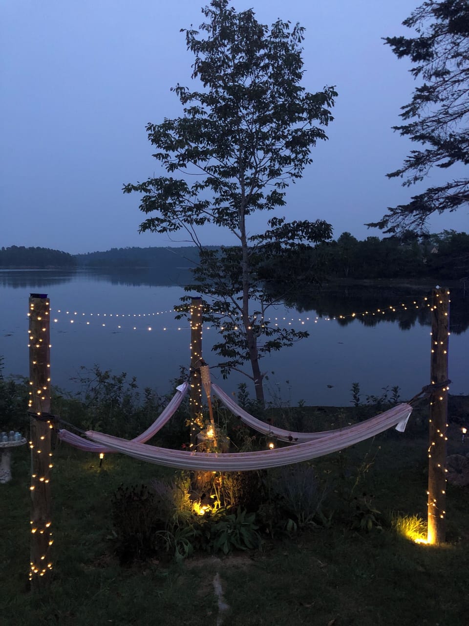 At night feel the breeze & chill in these trio of hammocks with fairy lights 