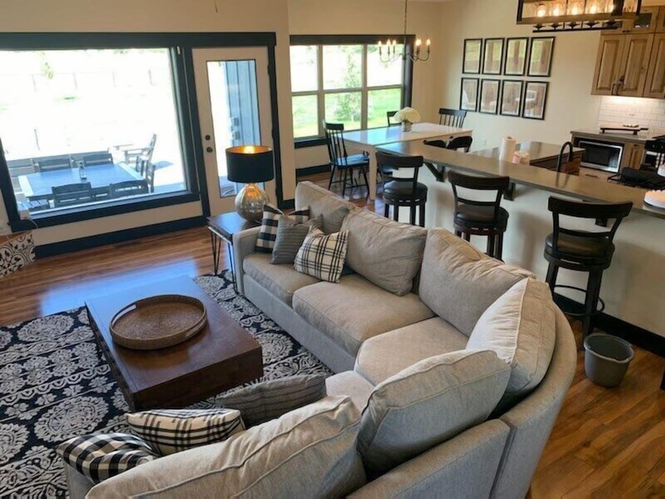 Open floor plan.  Couch includes a pull out queen bed.