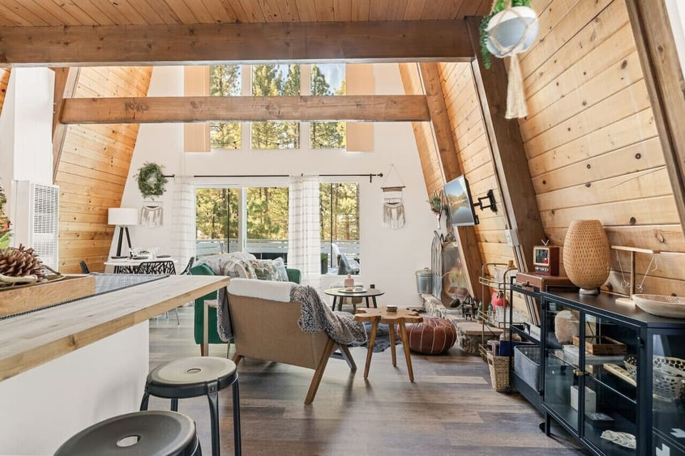 The kitchen opens up to the living room space.
