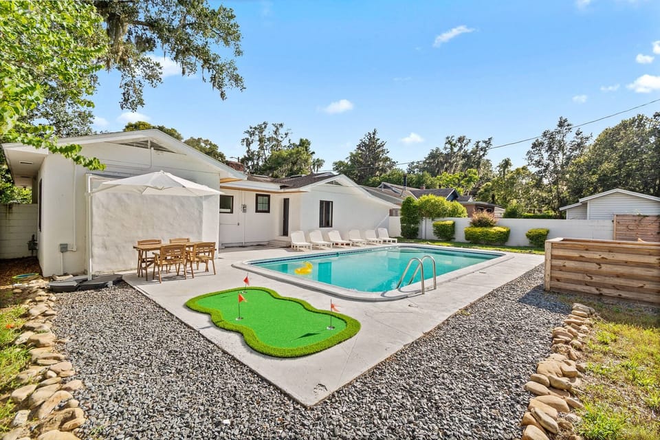 Outdoor Mini Golf, Dining, and Swimming Pool.