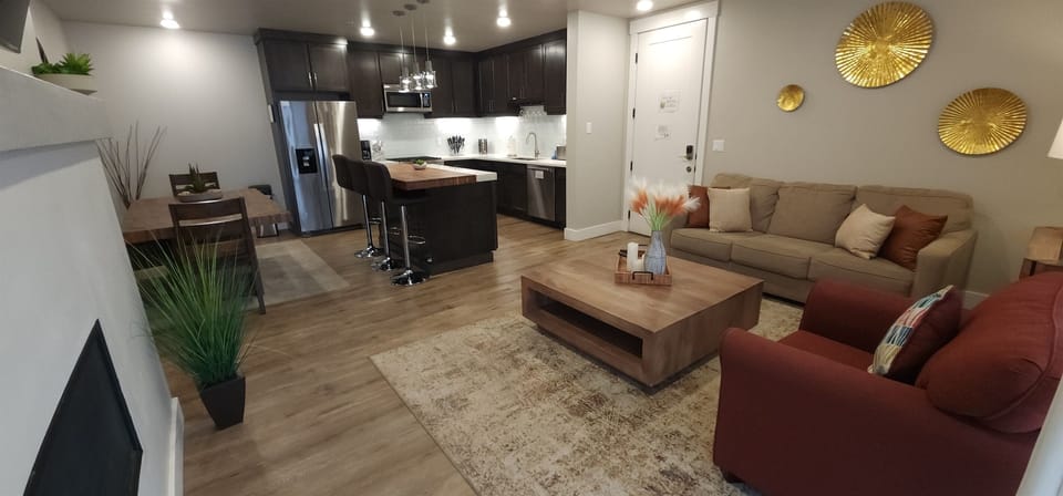 Enjoy meals together at the dining table and kitchen island — seating for the whole crew.