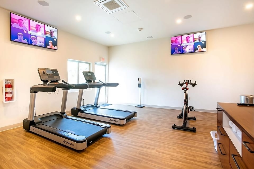 Keep your routine going in the spacious, well-equipped gym.