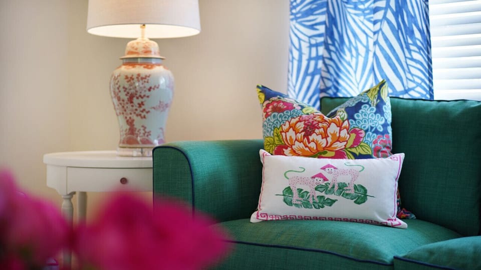 Living room. Green Sofa Turns Into Queen Bed