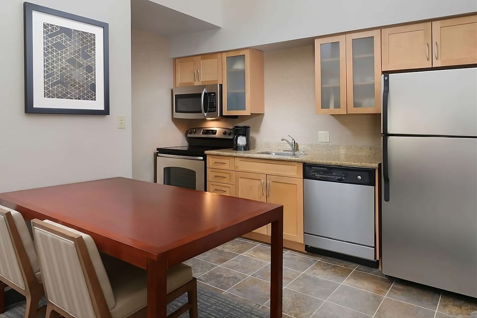 Cook easy meals in the full kitchen with modern appliances.