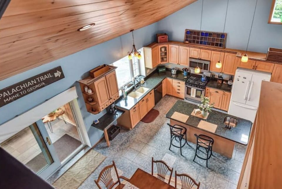 Kitchen & dining area view from loft.