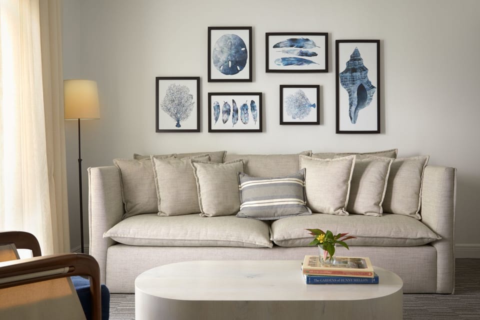 Sink into soft cushions and enjoy a calm, coastal vibe.