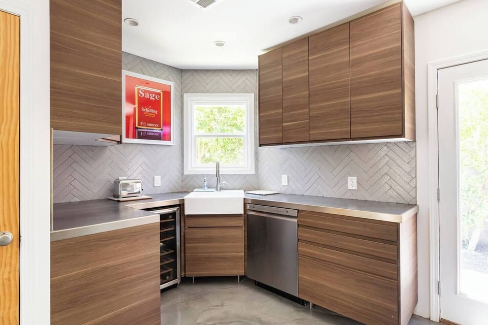 Kitchen with all stainless steel appliances 