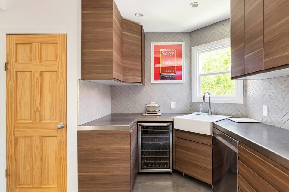 Kitchen with all stainless steel appliances 