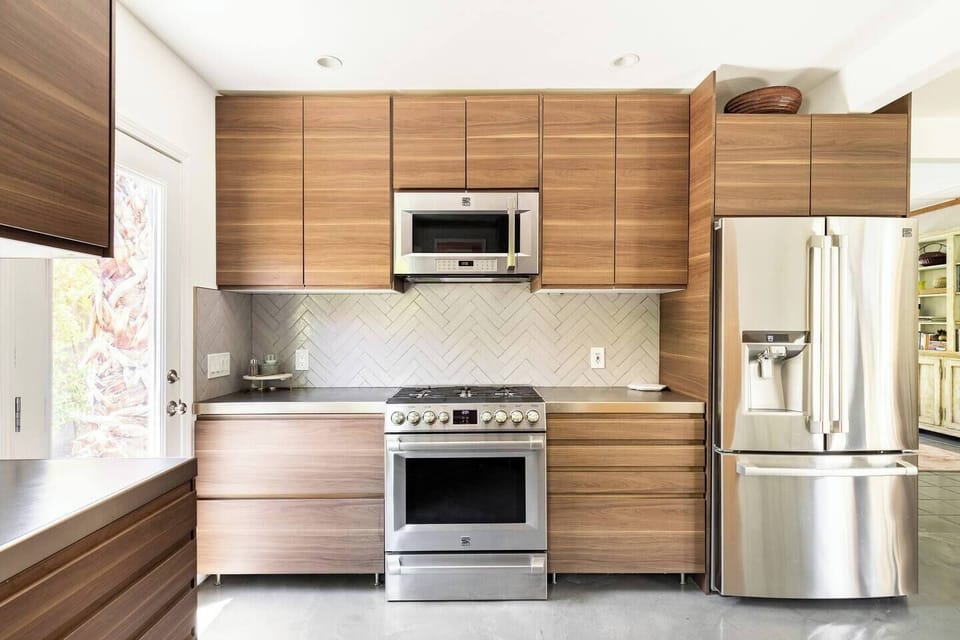 Kitchen with all stainless steel appliances 