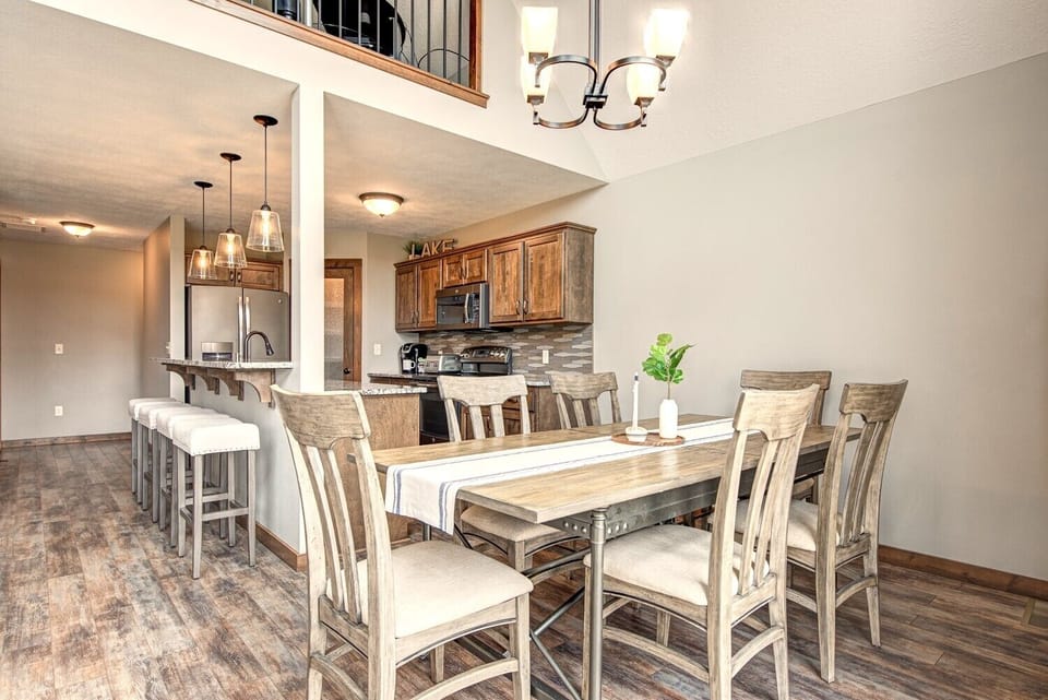 The spacious dining table seats up to 10 people and the island seats 4 people.