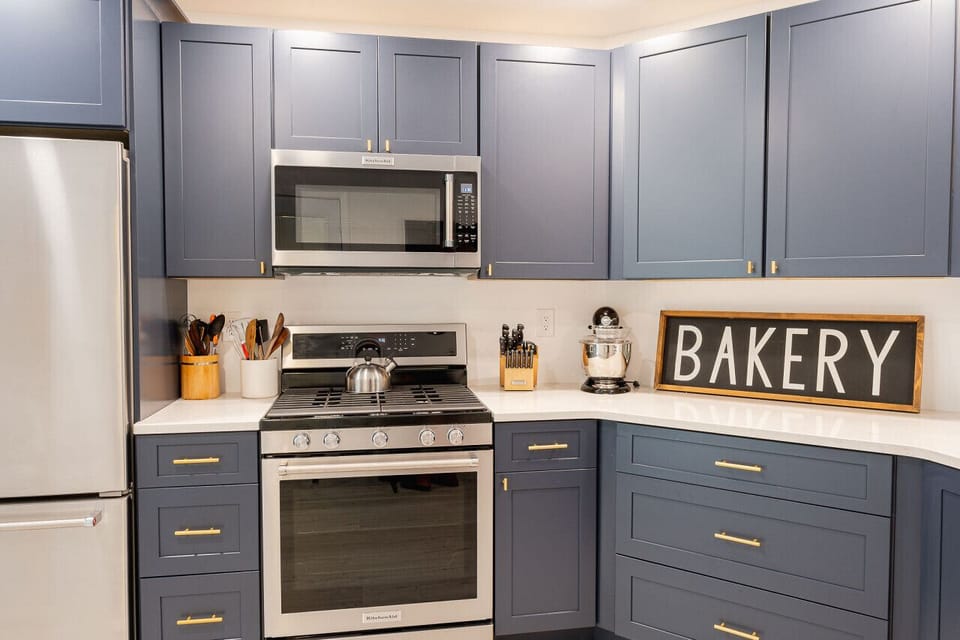 Chefs` kitchen includes stainless steel appliances