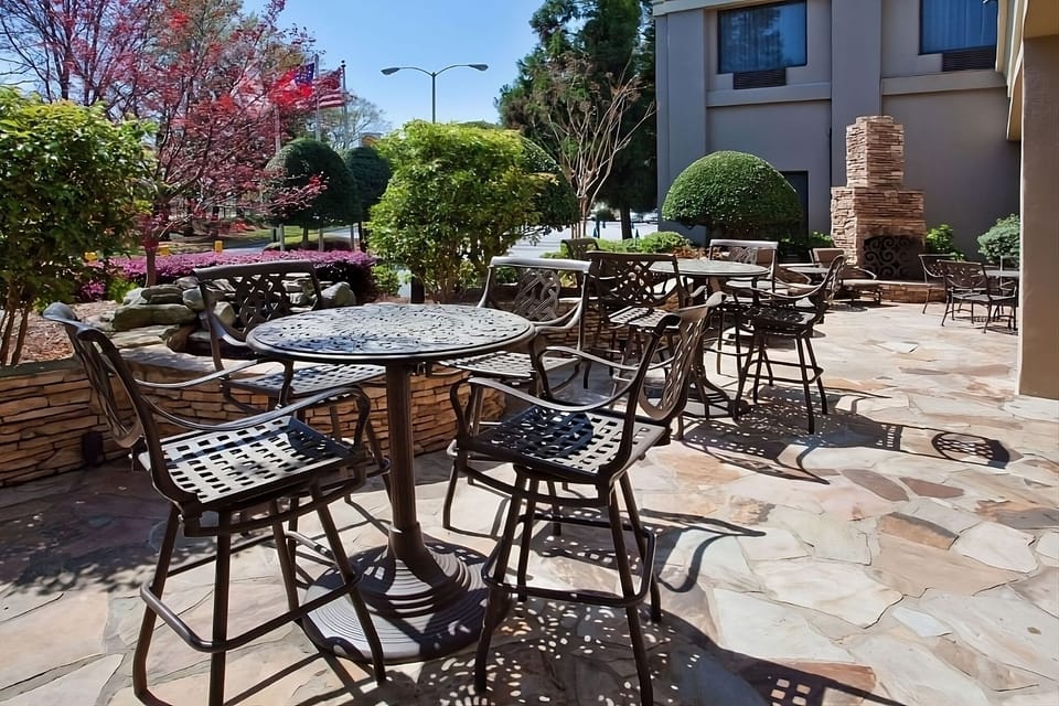 Sip morning coffee on the spacious patio with views.