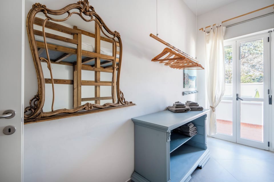Clothing rack in family bedroom