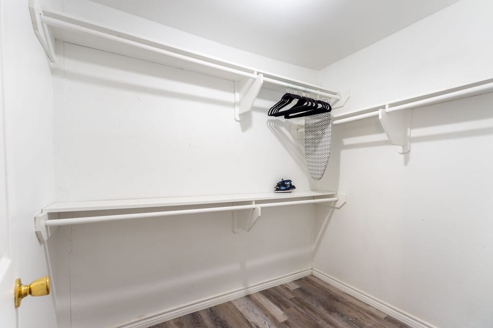 Enjoy ample storage space in closet, making it easy to stay organized during your stay