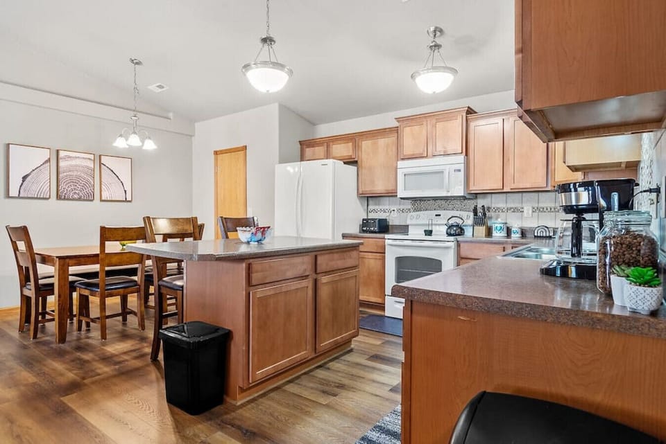 Off the living room is where our fully stocked kitchen is!