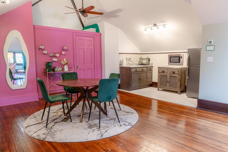 Dining area, coffee bar, and kitchenette.