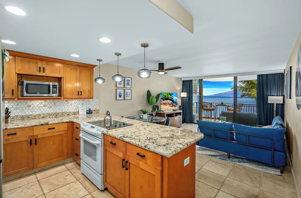 Fully equipped kitchen and modern dining area with everything you need to eat in