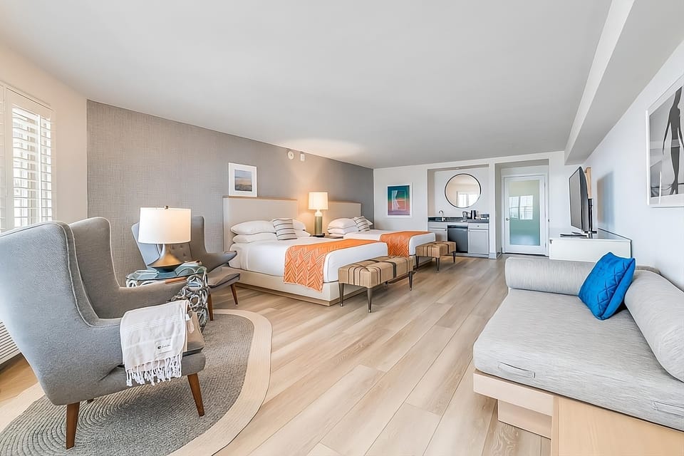 Stretch out in a spacious studio with cozy lounge seating