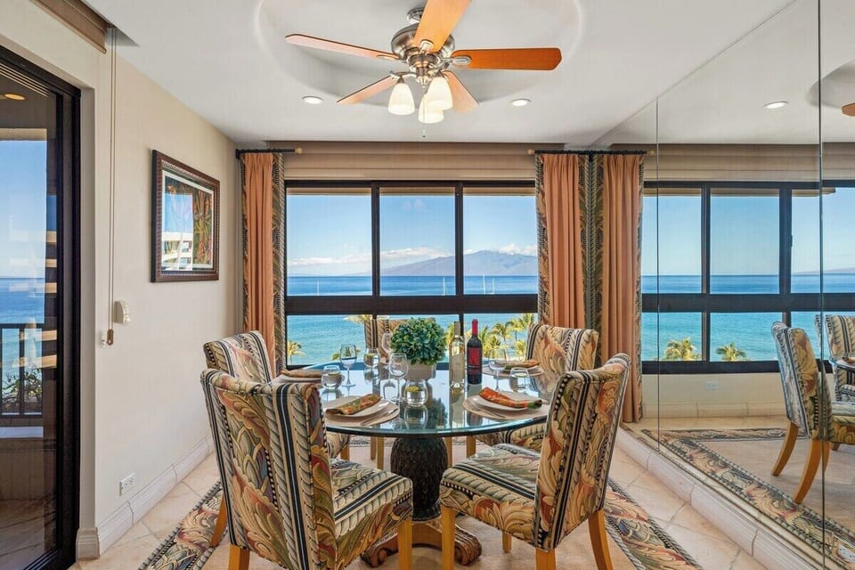 Dine with breathtaking ocean views in this stylish, sunlit space
