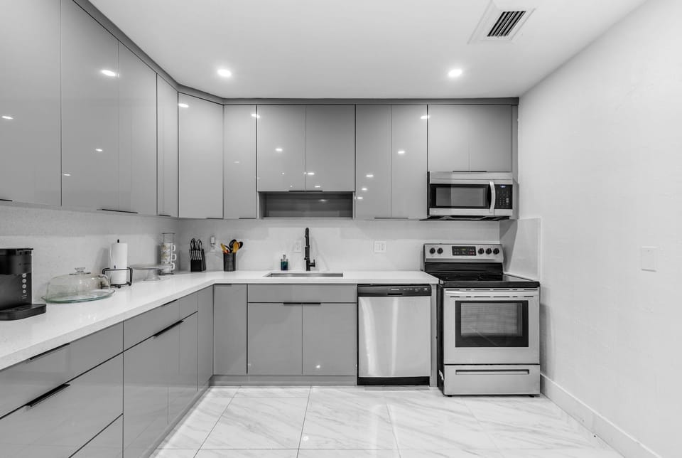 Fully remolded kitchen with stainless steel appliances