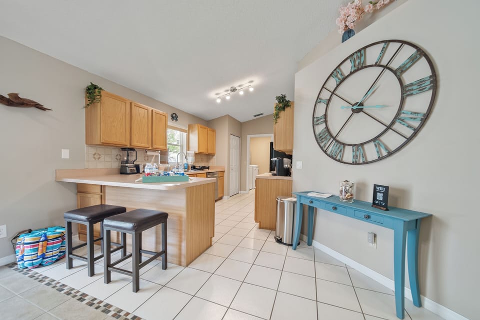 Eat breakfast at the kitchen island bar. 
