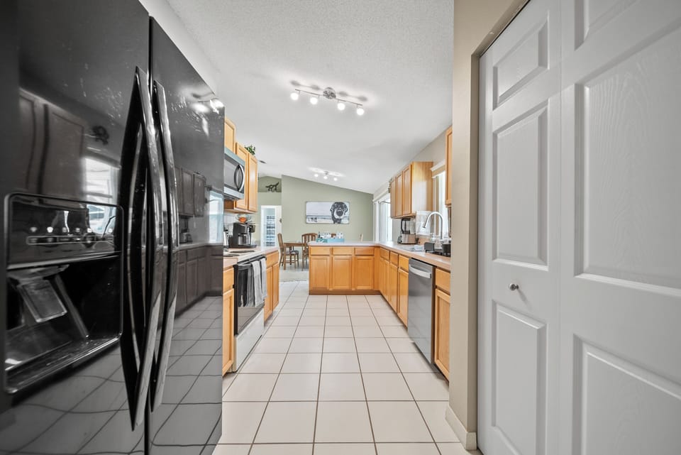 Cook dinner in your fully stocked kitchen.