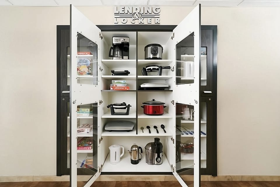 Borrow handy kitchen extras from the convenient lending locker.