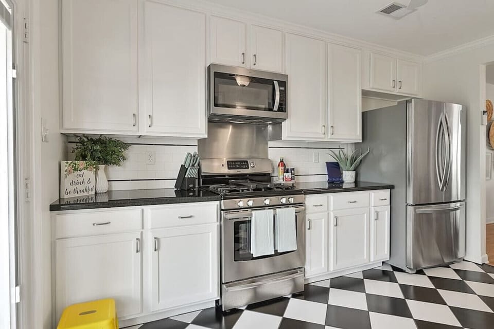 Enjoy cooking on our gas range in our fully stocked kitchen.
