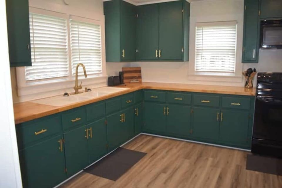 Butcher block countertops with plenty of prep room