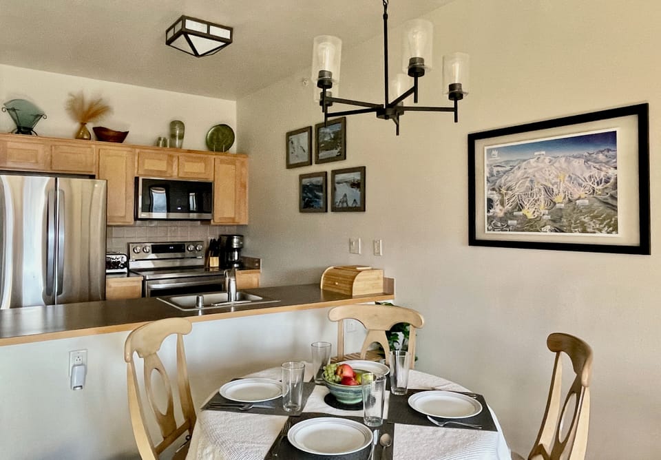 Seating  and place settings for four people