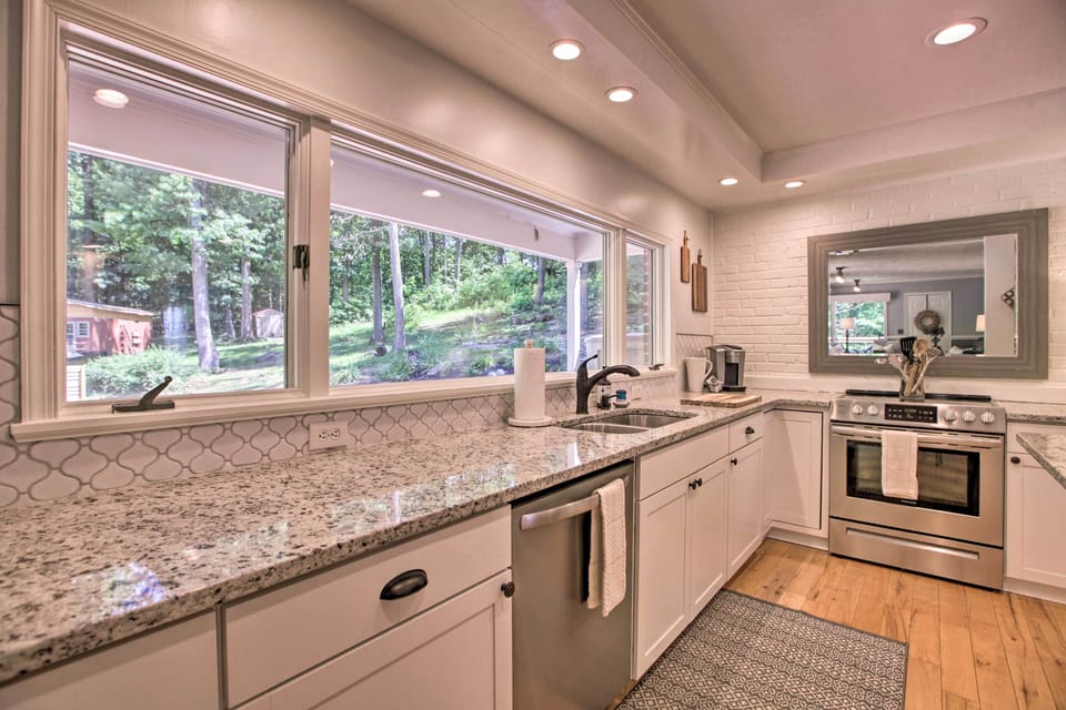 Freshly updated kitchen with generous counter space for group cooking