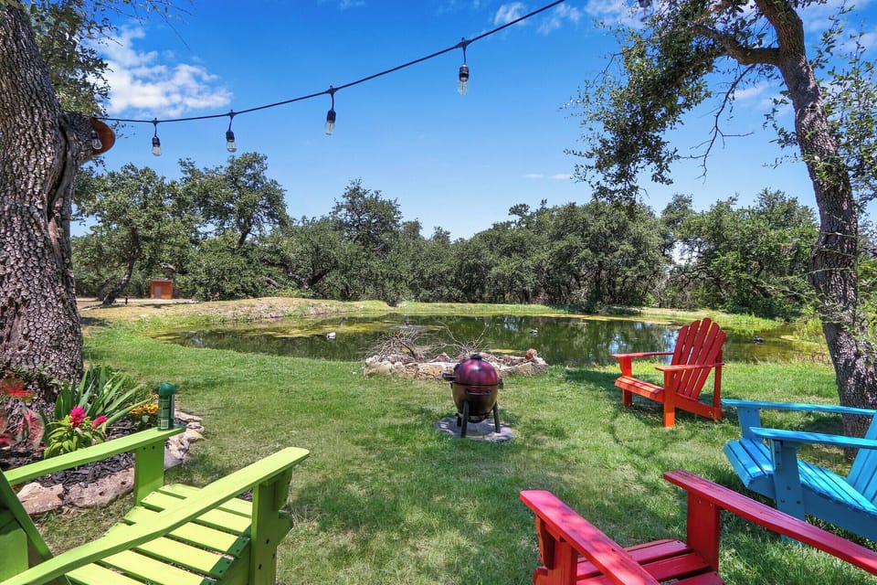 Common area with fishing pond.