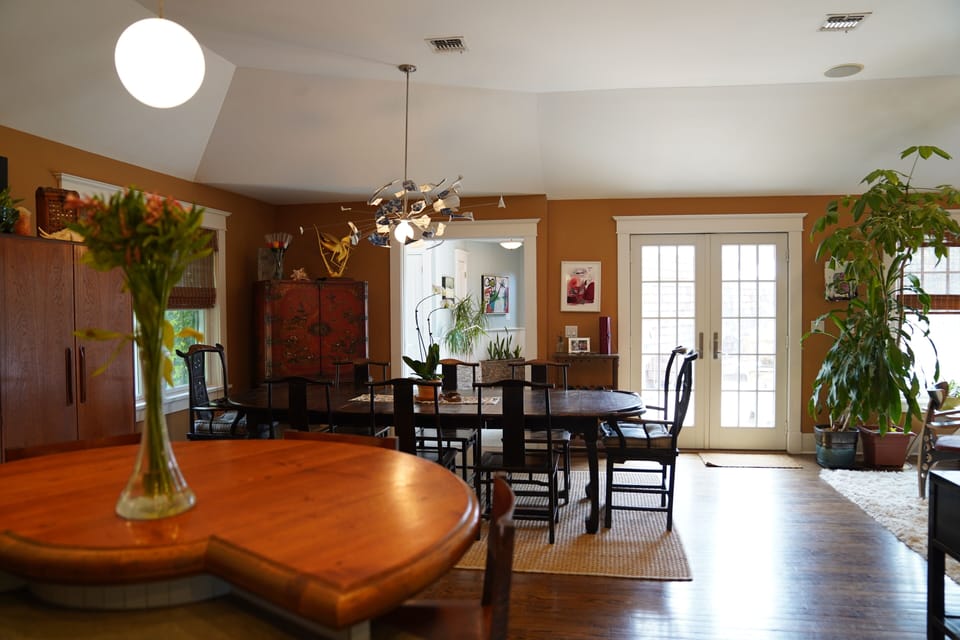 Custom designed Island seats 4, Dining table seats 8.